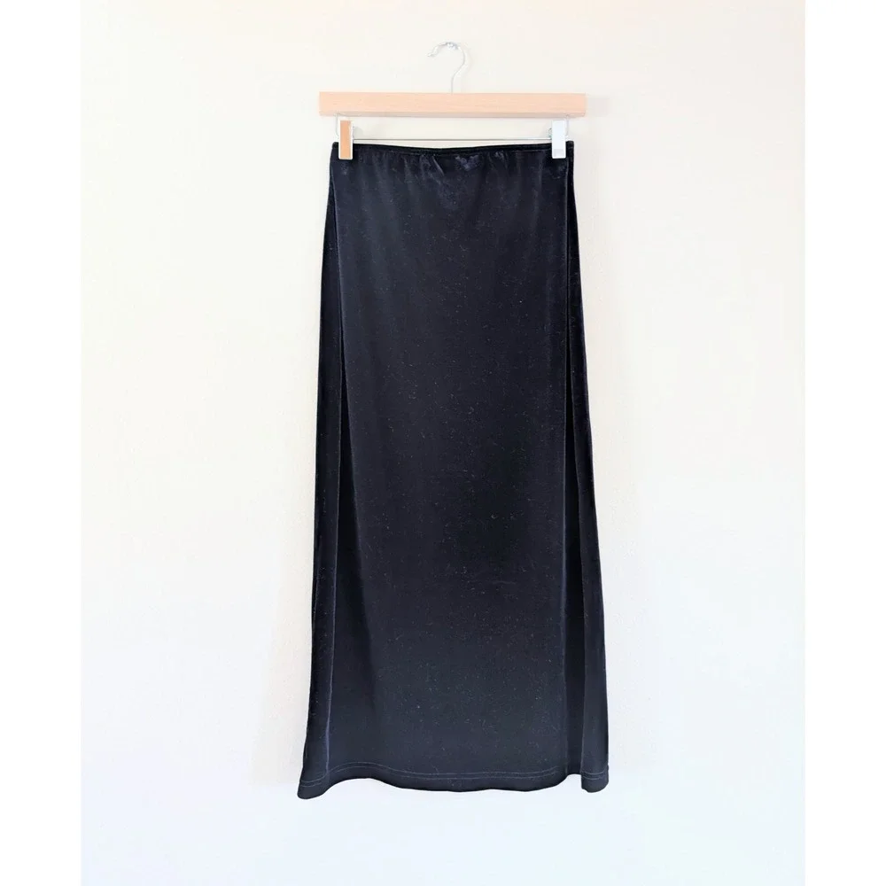 Velvet Maxi Skirt‎ Navy Blue Stretch Y2K Grunge Minimalist Gap Women's M Column